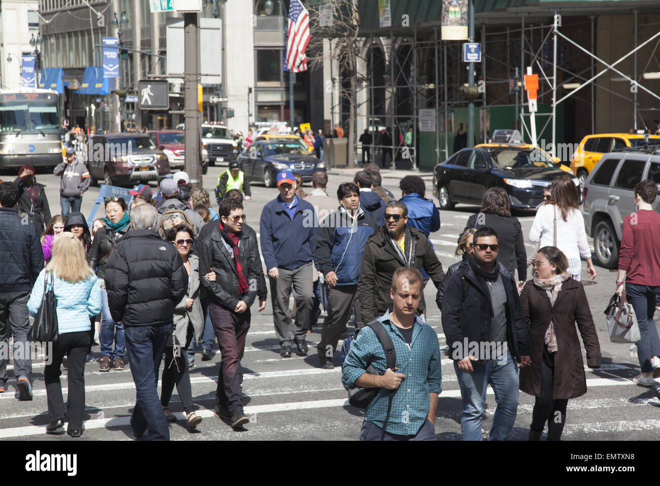 The always busy corner of 5th Avenue and 42nd Street in midtown