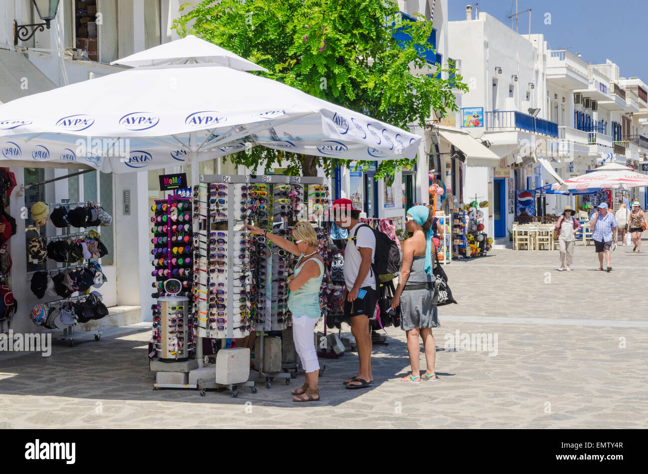 Tourists shopping in the streets of Parikia Town, Paros Island