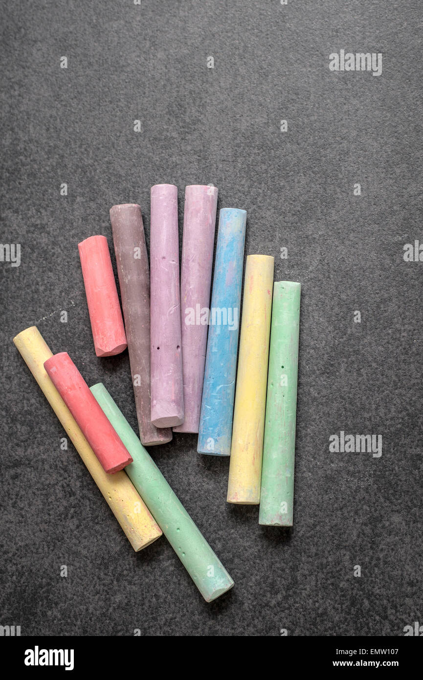Colored chalk on a blackboard background, from above Stock Photo - Alamy