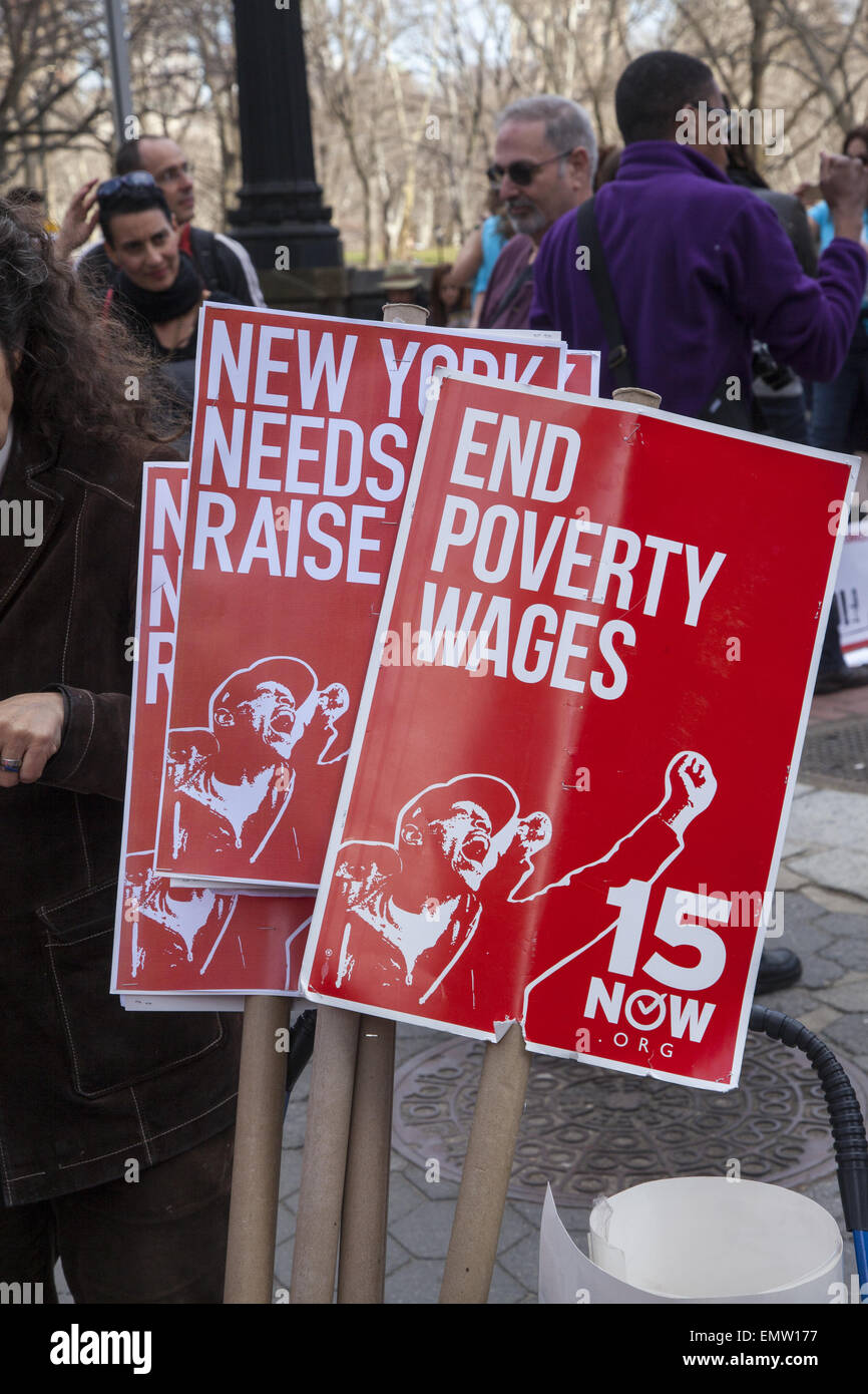 Various unions, fast food workers, home healthcare providers & others rallied in NY City for a $15 living minimum wage. Stock Photo