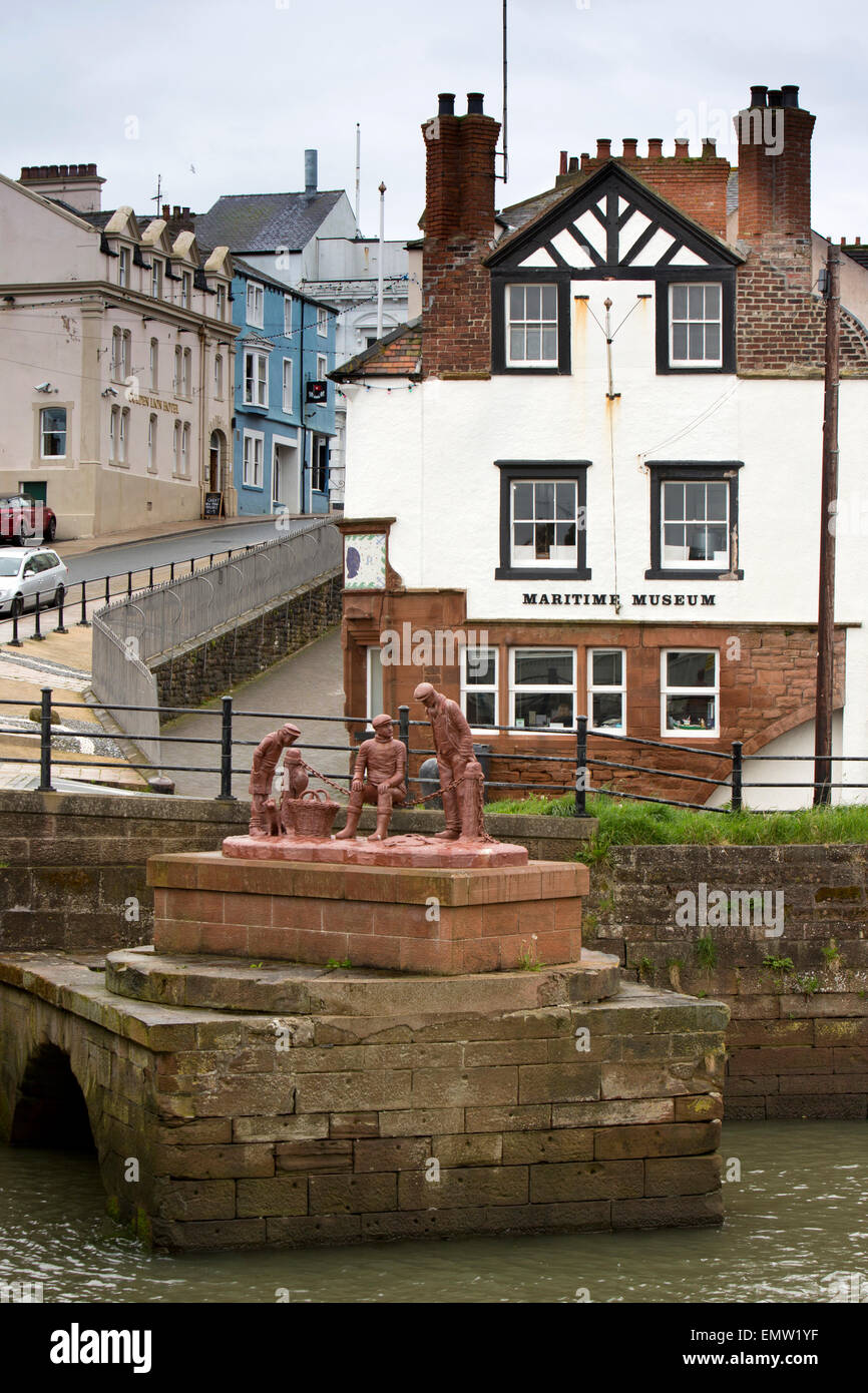 UK, Cumbria, Maryport, A Fishy Tale resin and haematite sculpture outside Maritime Museum Stock Photo