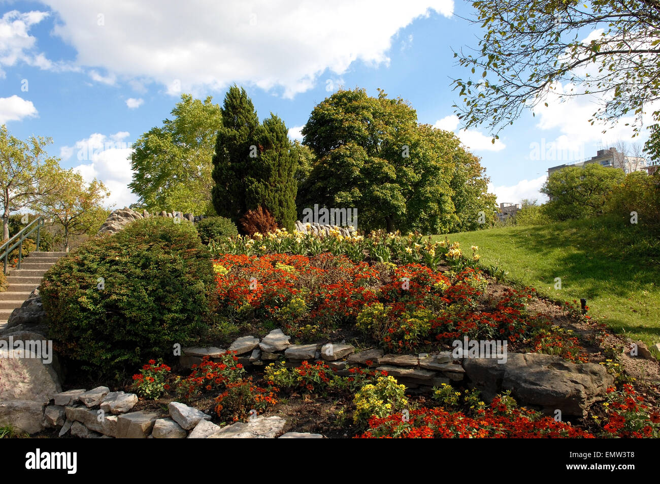 A beautiful early fall picture of a park in Hamilton Canada under sunny sky. Stock Photo