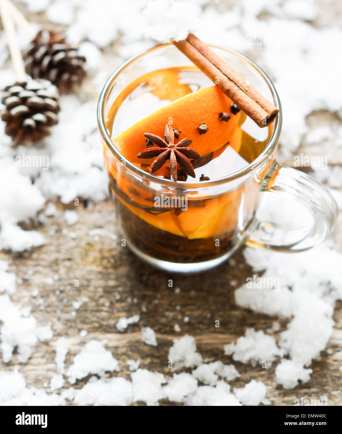glass of tea and table of wood Stock Photo - Alamy