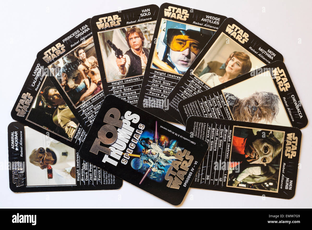 Top Trumps Specials cards Star Wars isolated on white background Stock Photo
