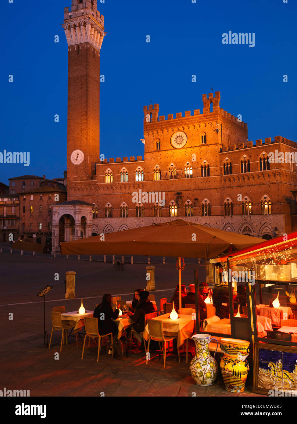 Restaurant in Piazza del Campo, Siena, Tuscany, Italy. Stock Photo
