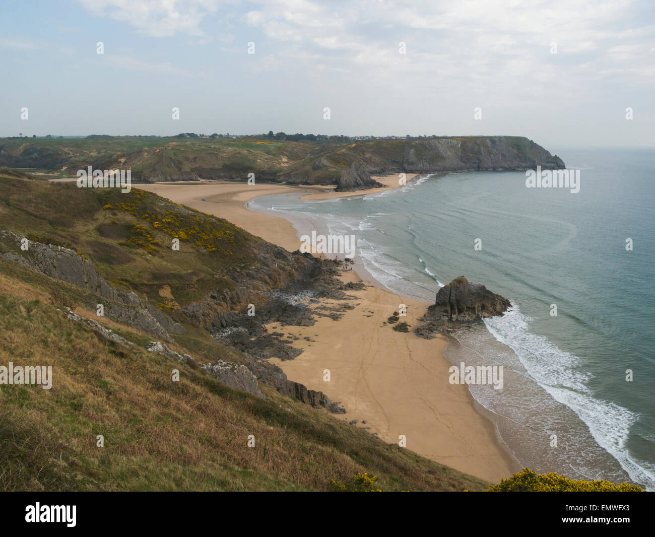 View down Threecliff Bay Gower Peninsular South Wales from the All