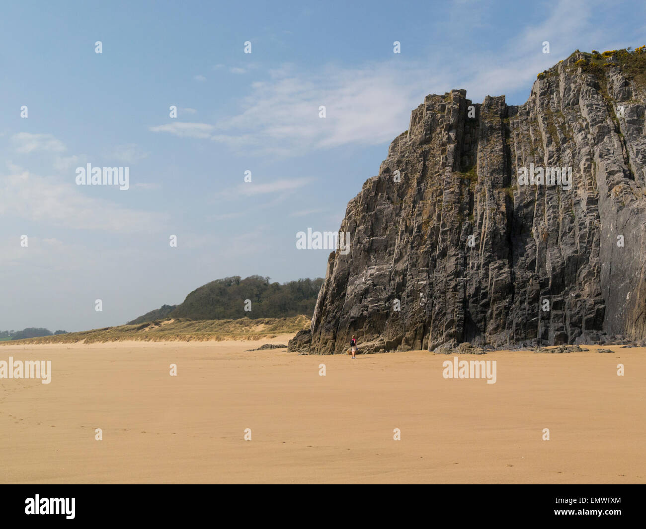 Limestone cliffs Oxwich Bay beach towards Nicholaston woods Gower