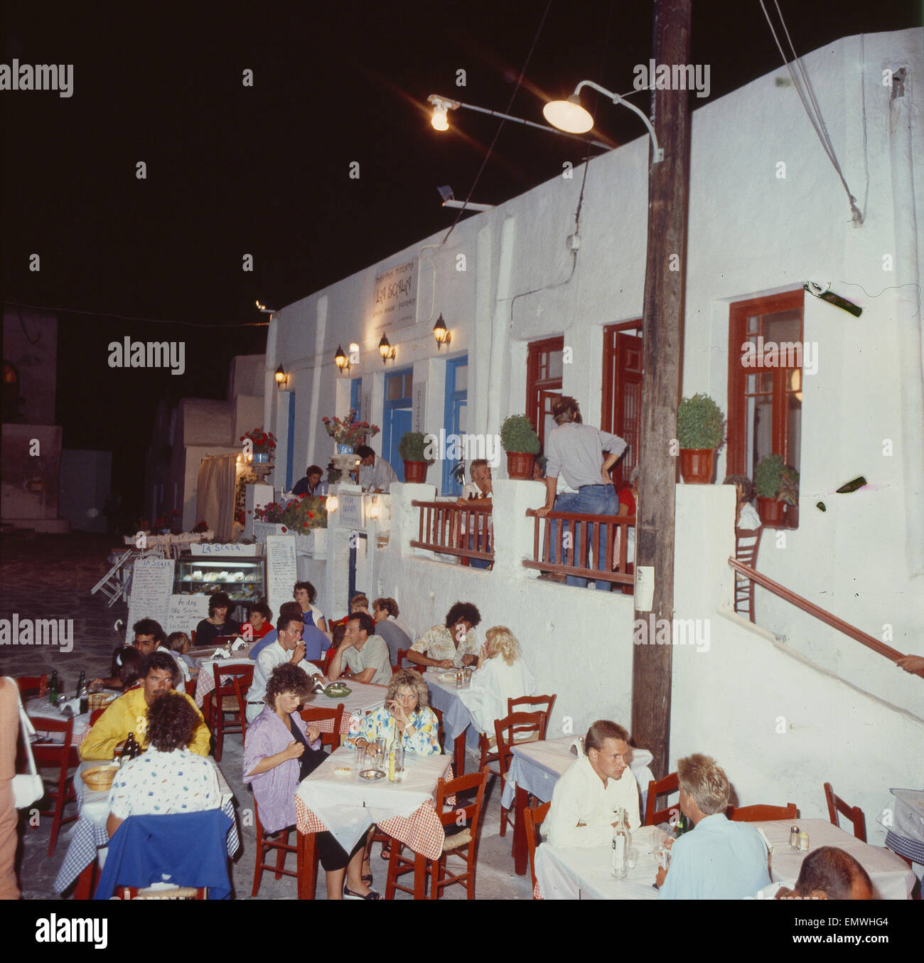 Griechenland/ Kykladen, Mykonos, Stadt Mykonos, Restaurant, Nachtaufnahme Stock Photo