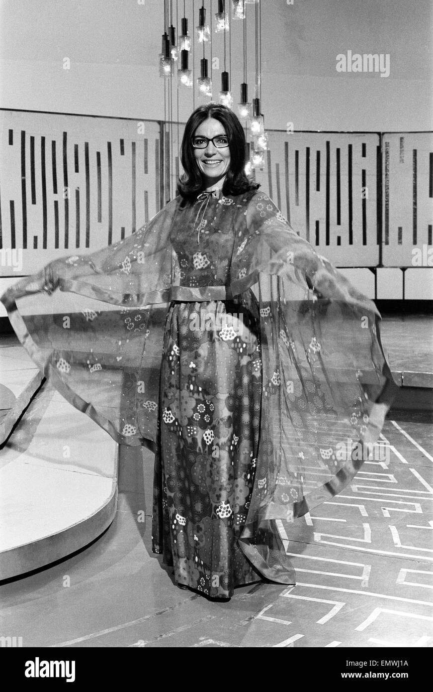 Nana Mouskouri, International Singing Star, in rehearsals for her very own 6 part TV series 'Presenting Nana Mouskouri', 3rd December 1972. Rehearsing at Television Centre Wood Lane London. Stock Photo