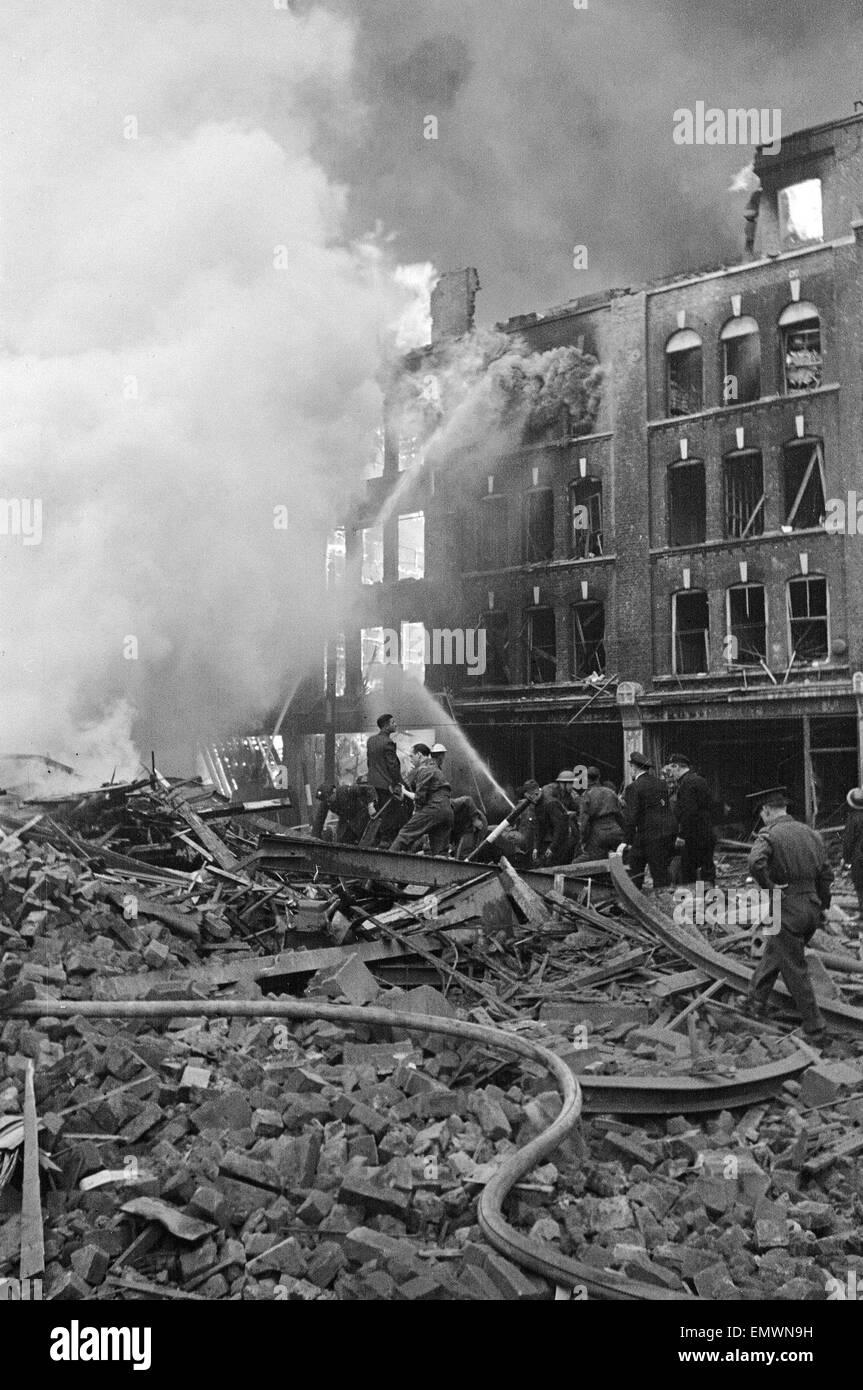 Bomb damage, Brown Brothers, Great Eastern Street. 26th July 1944 Stock Photo