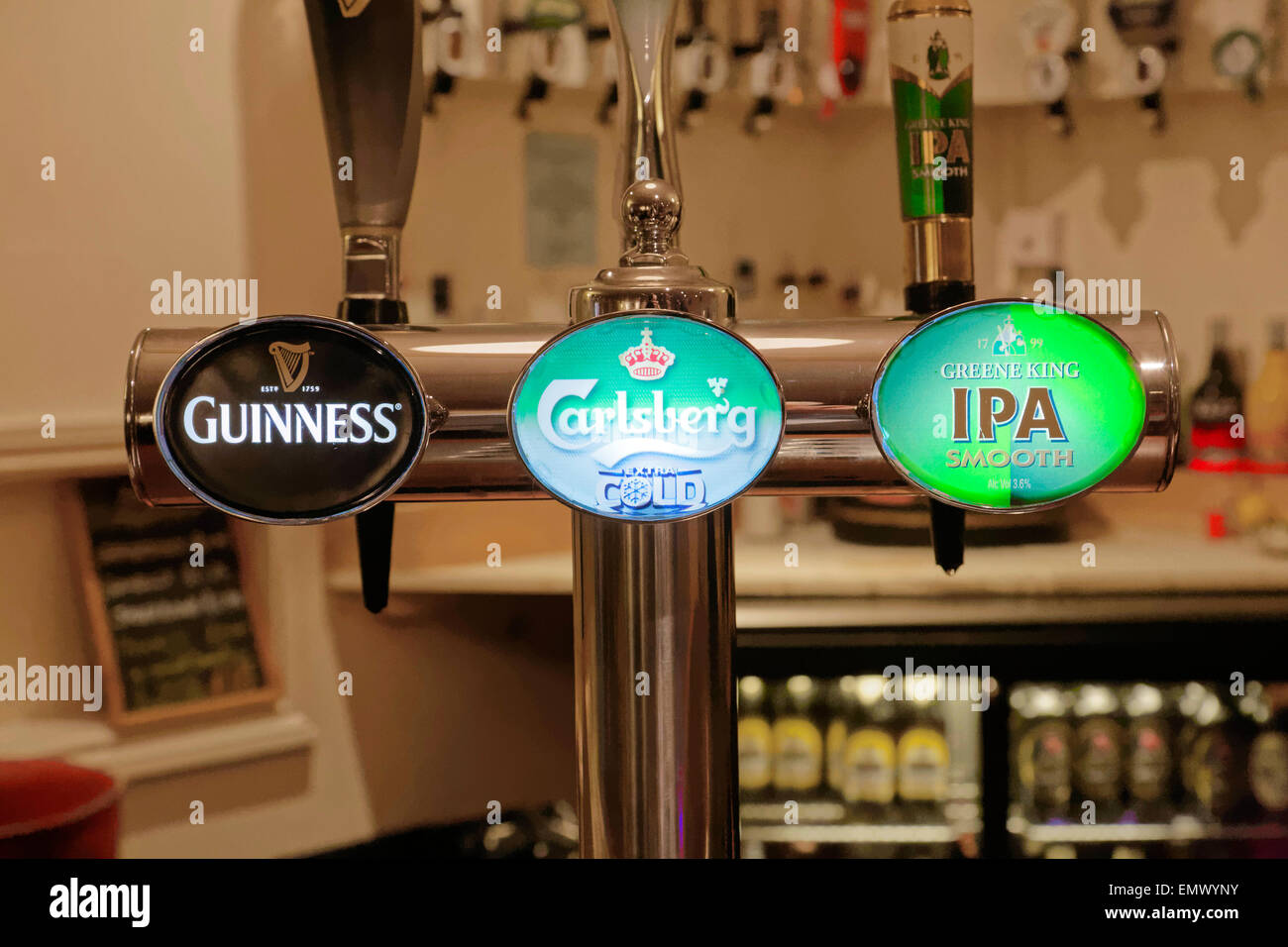 beer taps in a pub in the UK Stock Photo Alamy