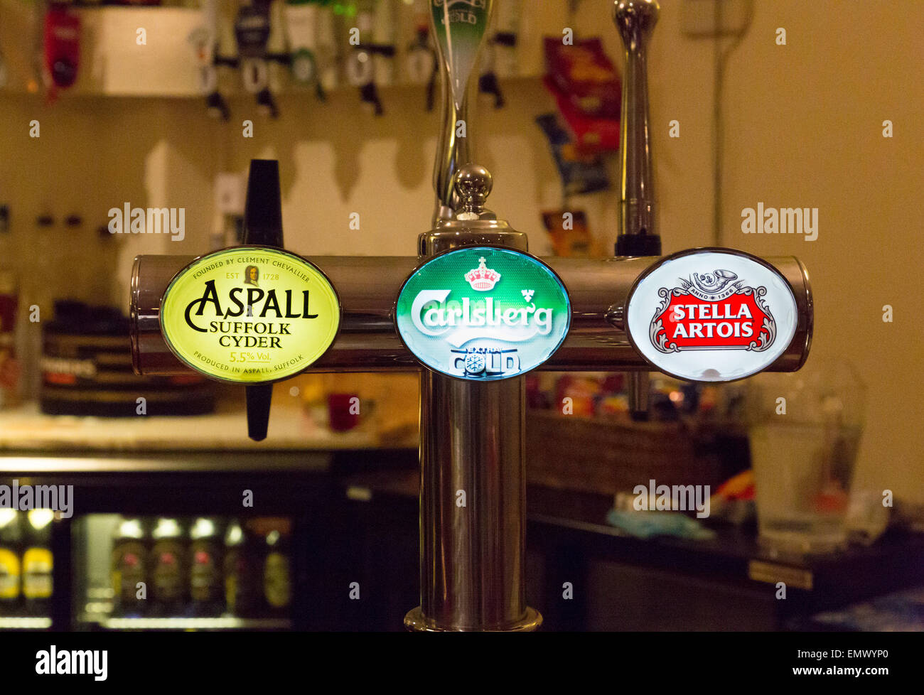 beer taps in a pub in the UK Stock Photo Alamy
