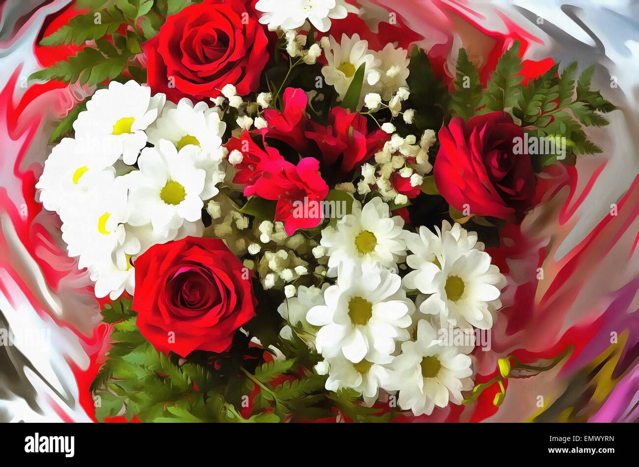 Illustrations,flowers, bouquet, Aquarelle, roses, red roses, Aquarell