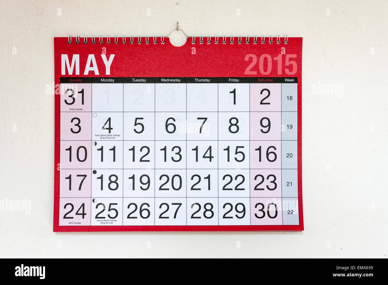 Wall calendar for month of May 2015 Stock Photo