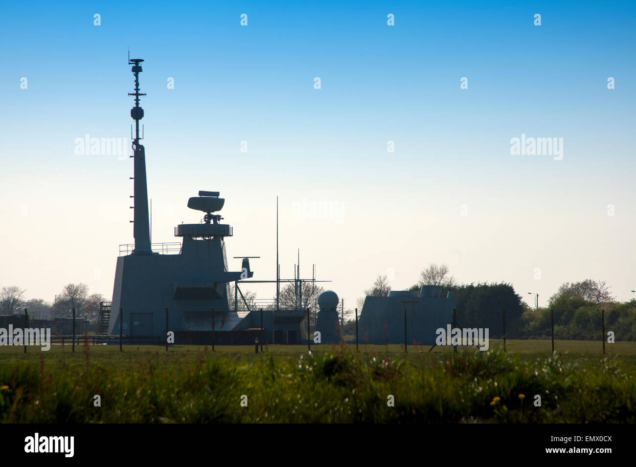 BAE, ship, radar, testing rig, mock up, platform, Navy, Warship, factory, base, Northwood, Isle of Wight, England, UK, Stock Photo