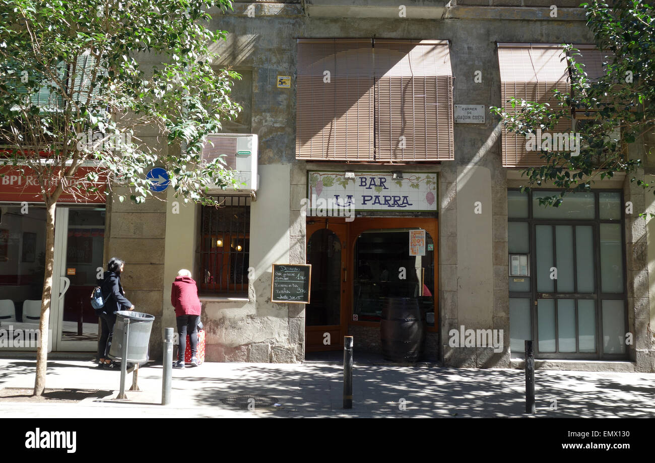 Local bar in street of El Raval district in Barcelona, Catalonia, Spain Stock Photo