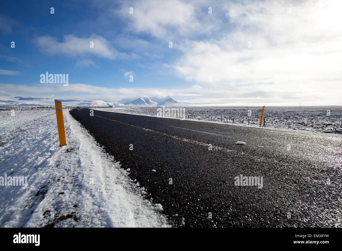 Wet ringroad in winter in Iceland Stock Photo