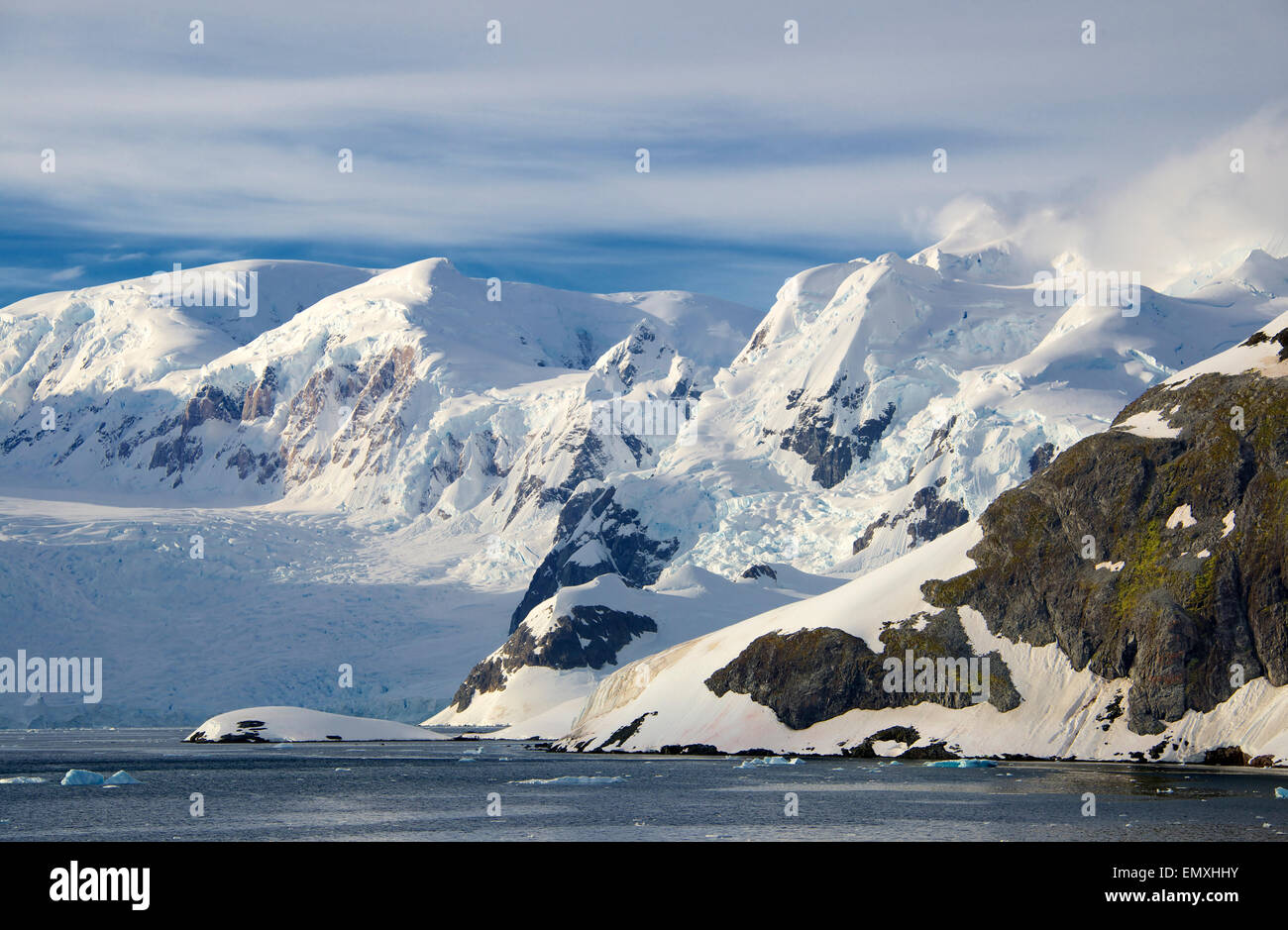 Snowcapped mountains Paradise Bay Antarctic Peninsular Antarctica Stock Photo