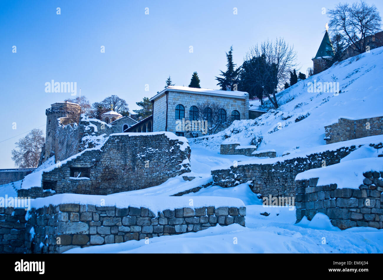 Kalemegdan fortress in winter covered with snow Stock Photo