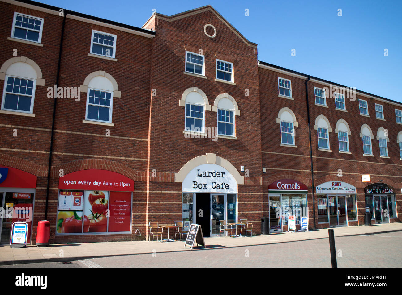 Shops at Chase Meadow housing estate, Warwick, Warwickshire, England