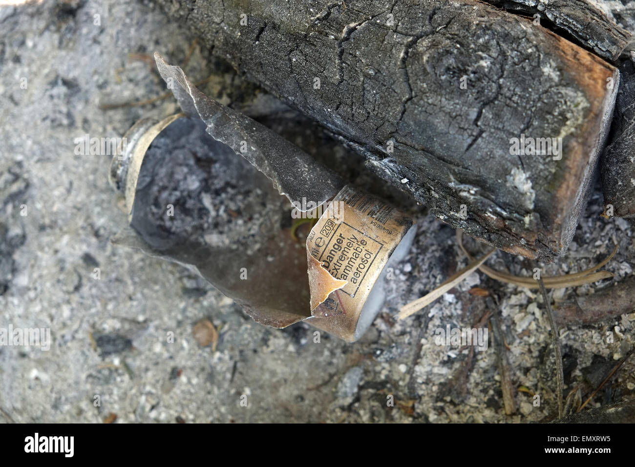 Exploded cigarette lighter gas container after been thrown on a fire by a gang of young folk
