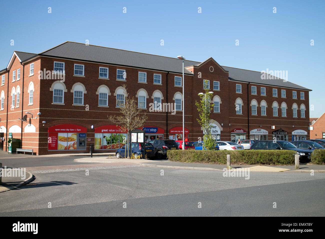 Shops at Chase Meadow housing estate, Warwick, Warwickshire, England