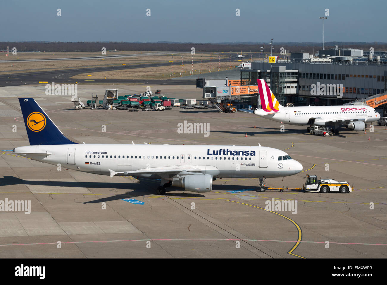 Lufthansa & Germanwings airliners, Dusseldorf International airport Germany. Stock Photo
