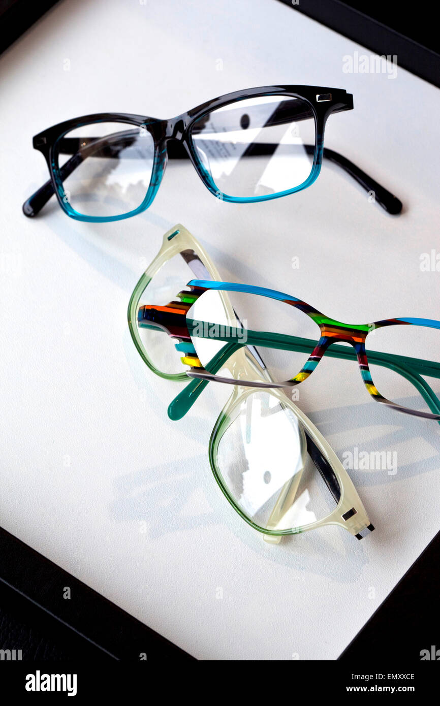 Close up of stylish glasses on a table Stock Photo