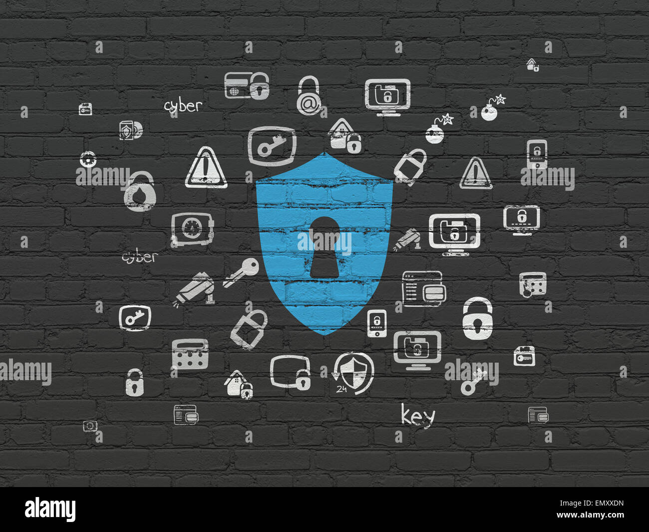 Safety concept: Shield With Keyhole on wall background Stock Photo - Alamy
