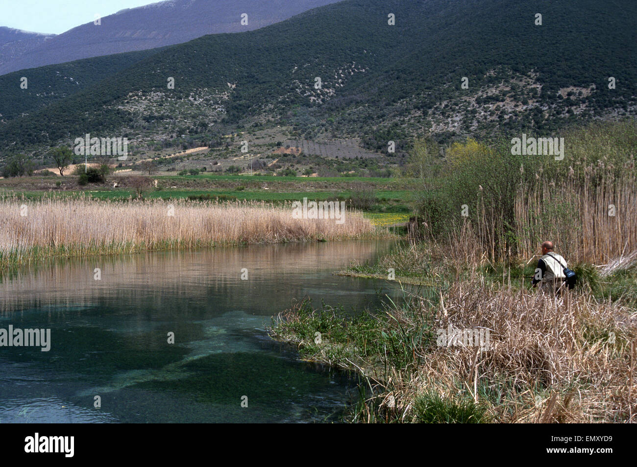 Fishing on Tirino River, Capestrano, Abruzzo, Italy, Europe Stock Photo