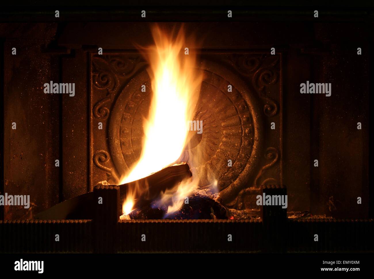 Burning firewood in the fireplace Stock Photo Alamy