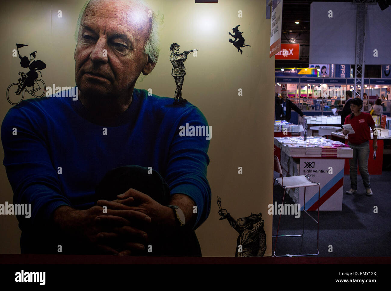 Buenos Aires, Argentina. 23rd Apr, 2015. A poster with the image of the late Uruguayan writer Eduardo Galeano is seen during the 41st Buenos Aires International Book Fair, in Buenos Aires, Argentina, on April 23, 2015. © Martin Zabala/Xinhua/Alamy Live News Stock Photo