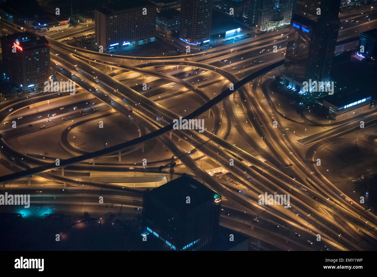 View of Dubai at night from Burj Khalifa Tower Stock Photo Alamy