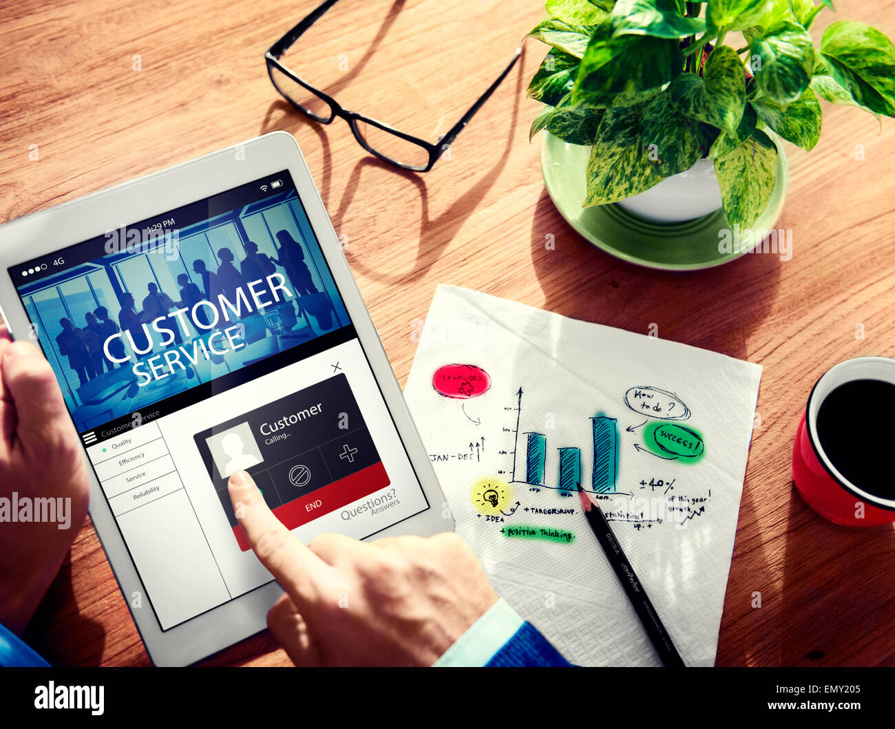 Man Using Digital Tablet Customer Service Stock Photo Alamy