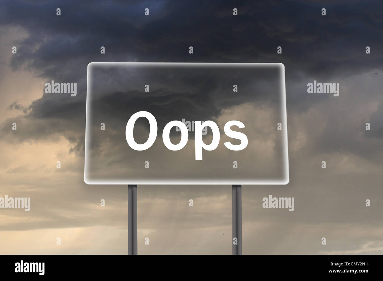 Billboard with inscription oops on the background of dark stormy sky Stock Photo