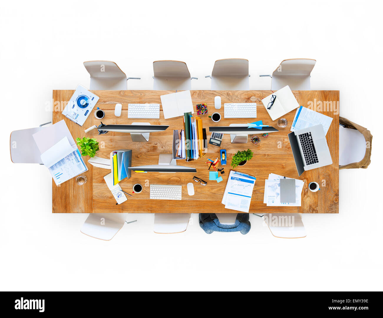 Contemporary Office Table with Equipments and Chairs Stock Photo
