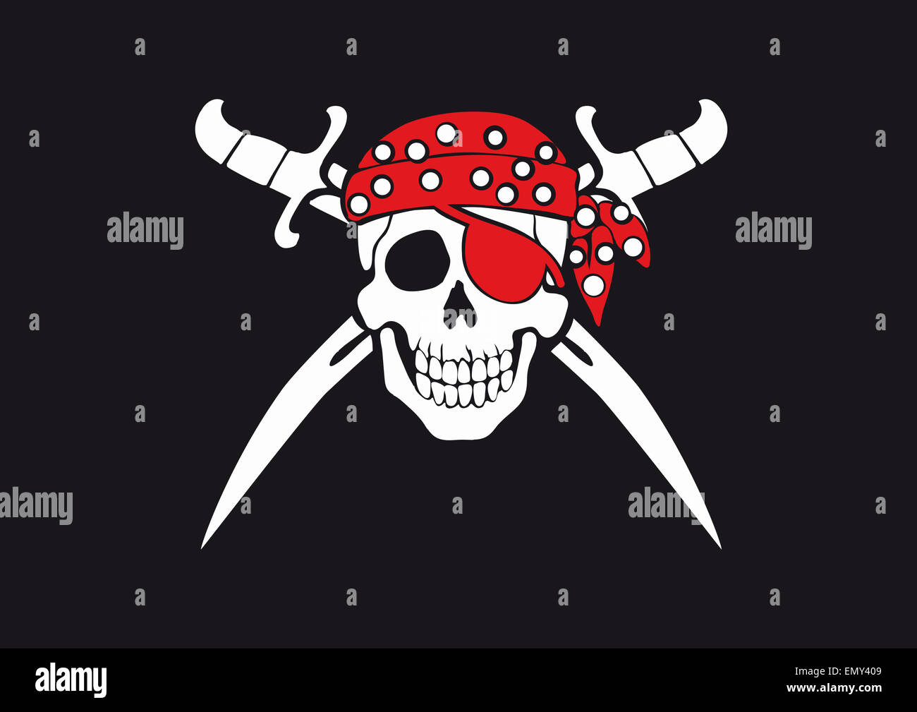 Jolly Roger pirate flag with skull and swords in bandana Stock Photo ...