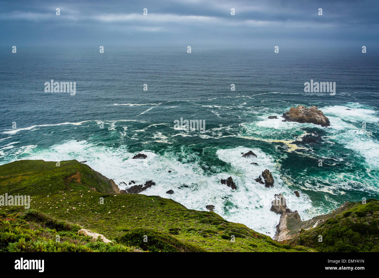 View of the Pacific Ocean in Big Sur, California. Stock Photo