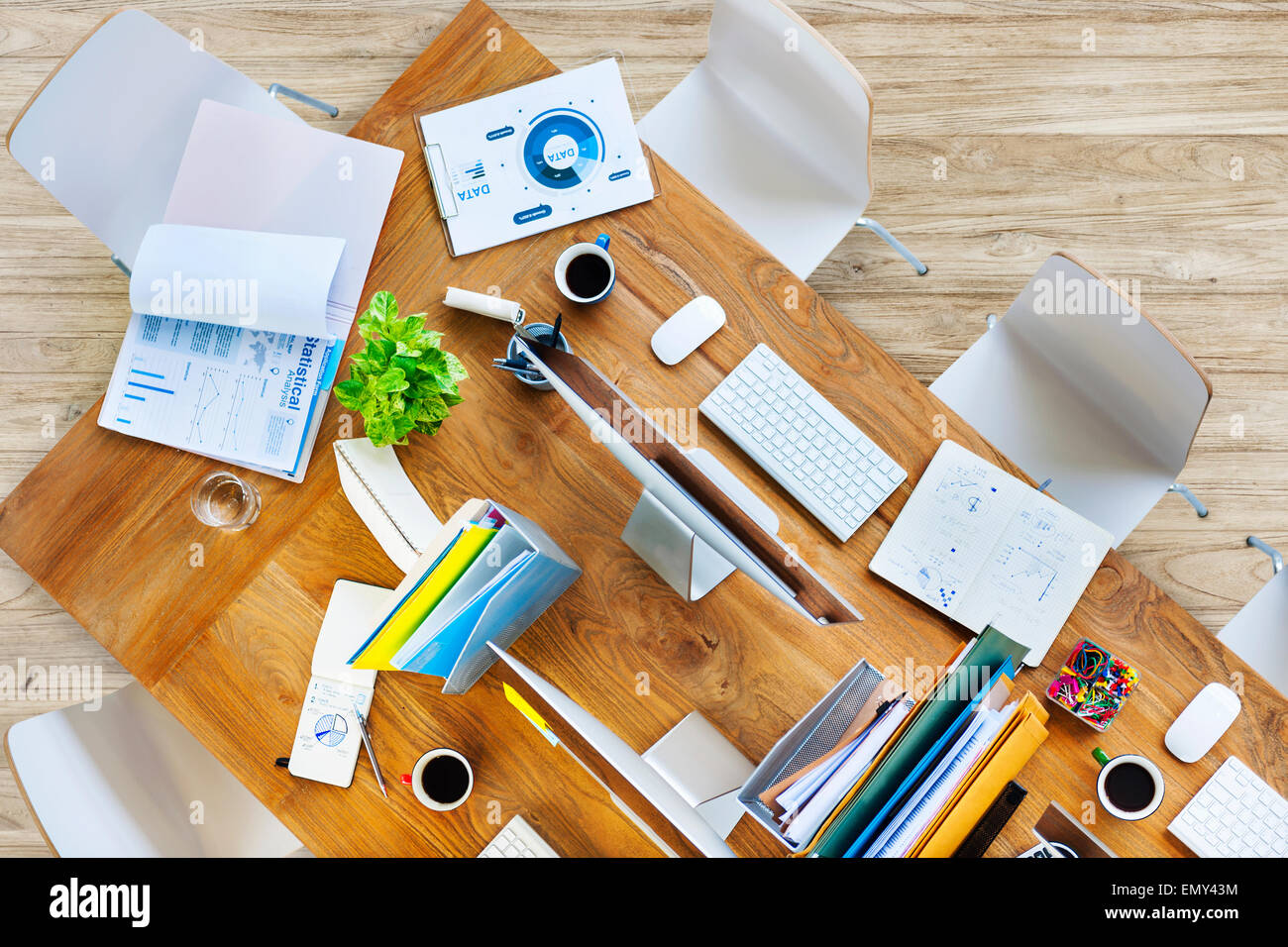 Contemporary Office Table with Equipments and Chairs Stock Photo Alamy