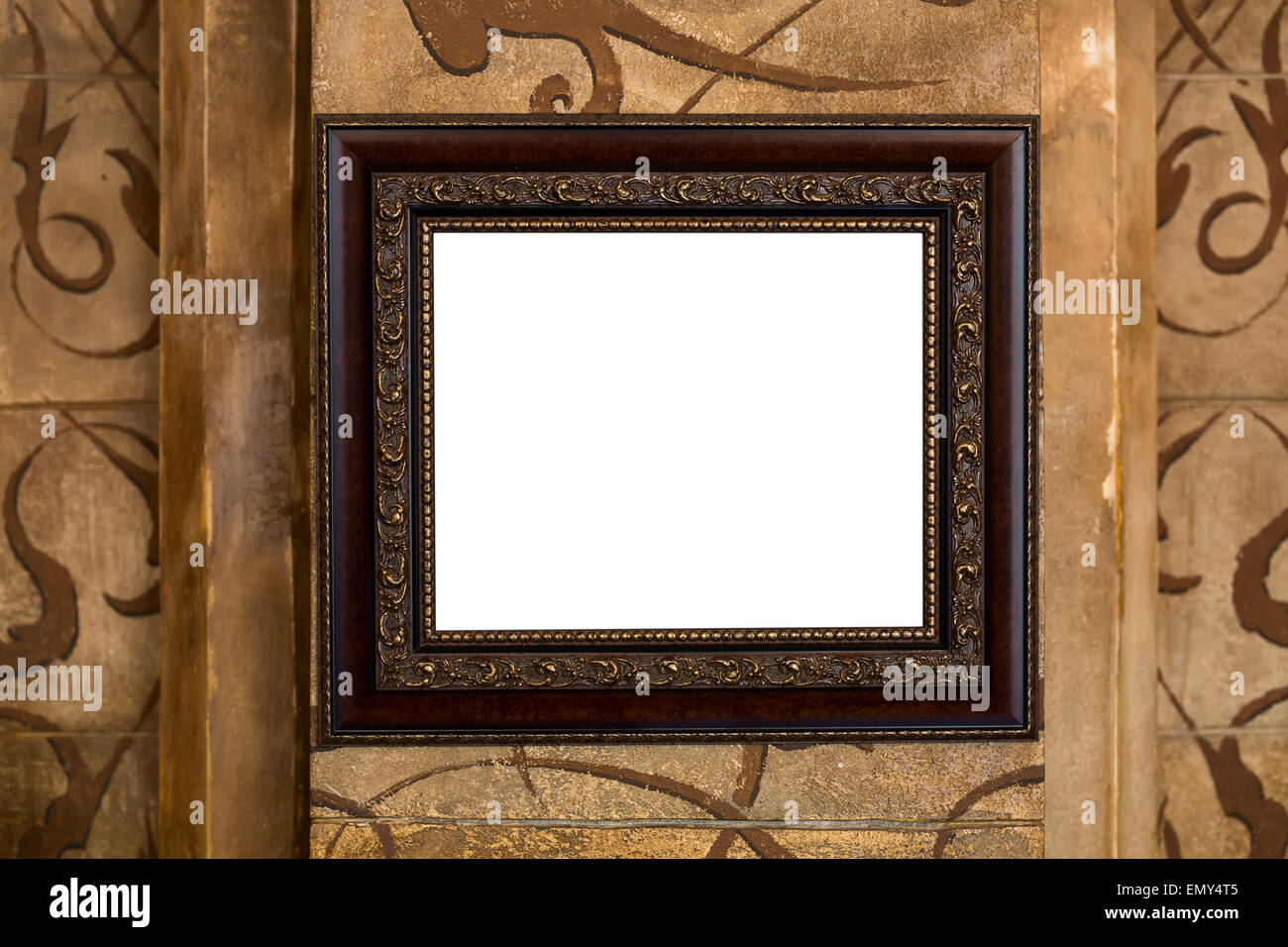 Wooden old frame on the wall with empty content Stock Photo - Alamy