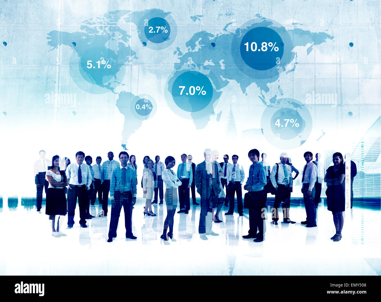 Business People Standing Global Percentage Map Concept Stock Photo