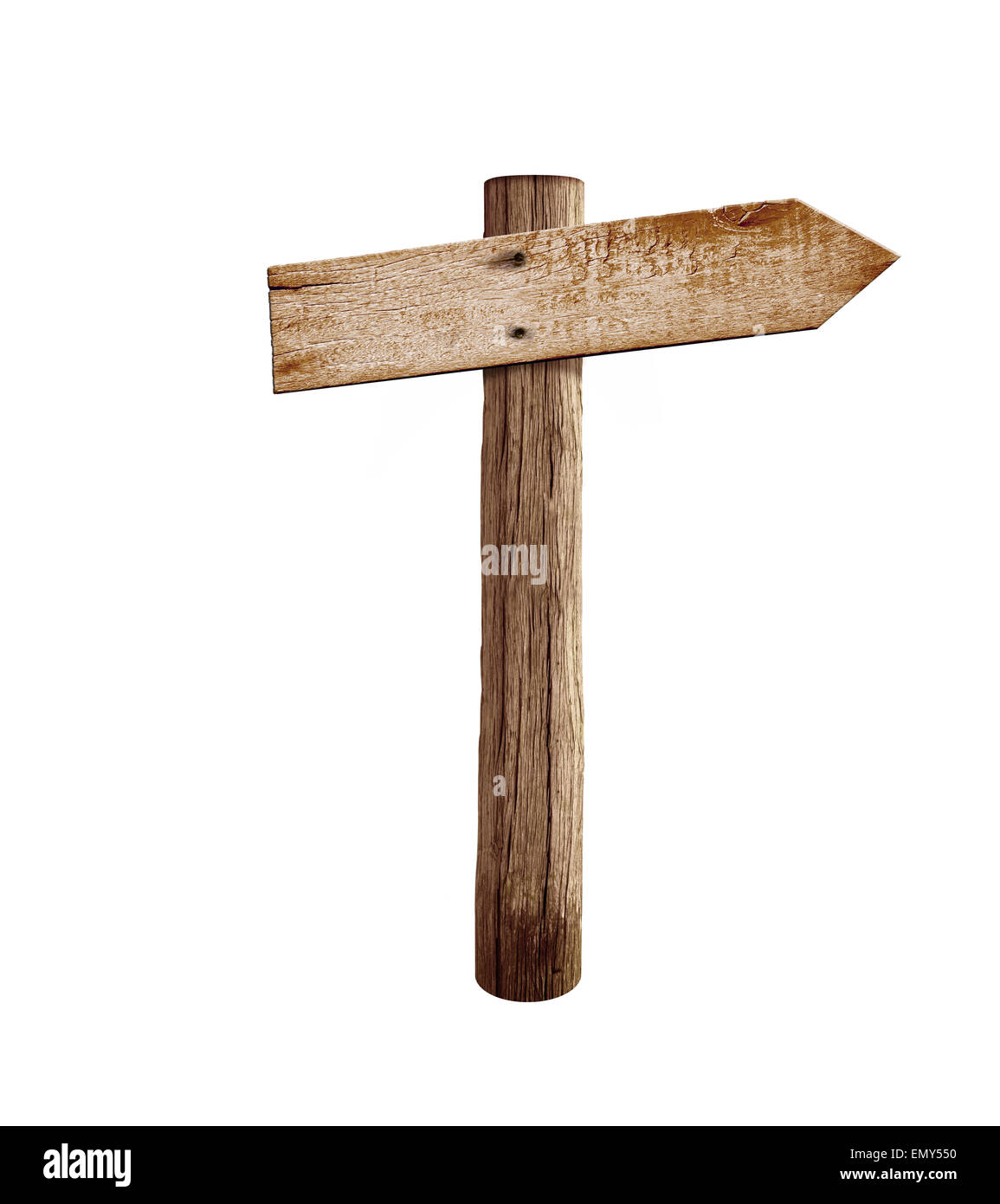 old wood right arrow road arrow sign isolated Stock Photo