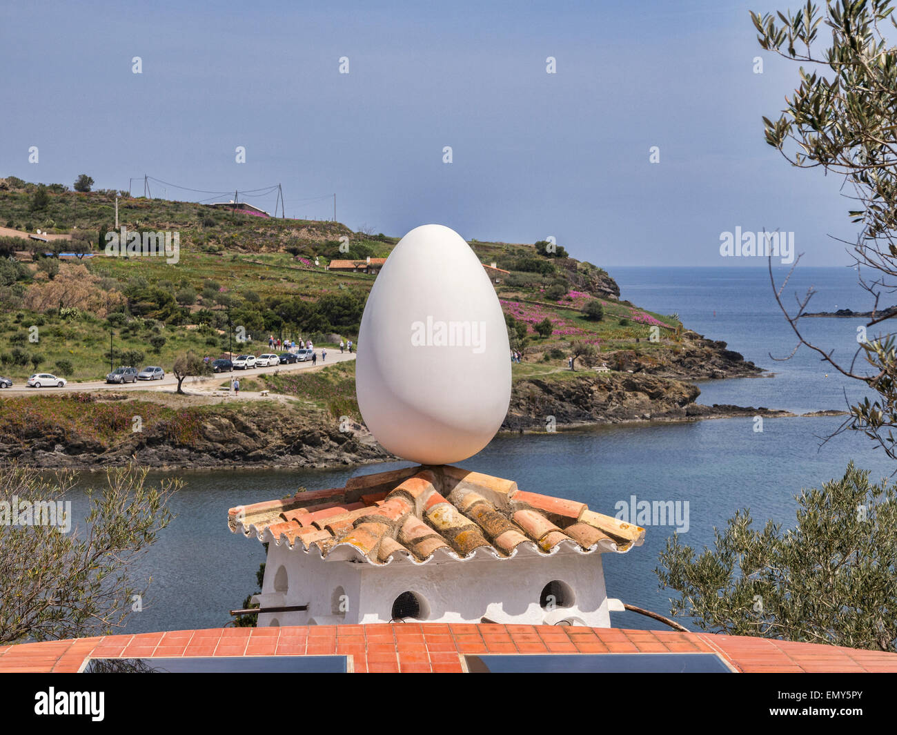 Salvador Dali sculpture of an egg on top of a dovecote, Port Lligat, Catalonia, Spain. Stock Photo