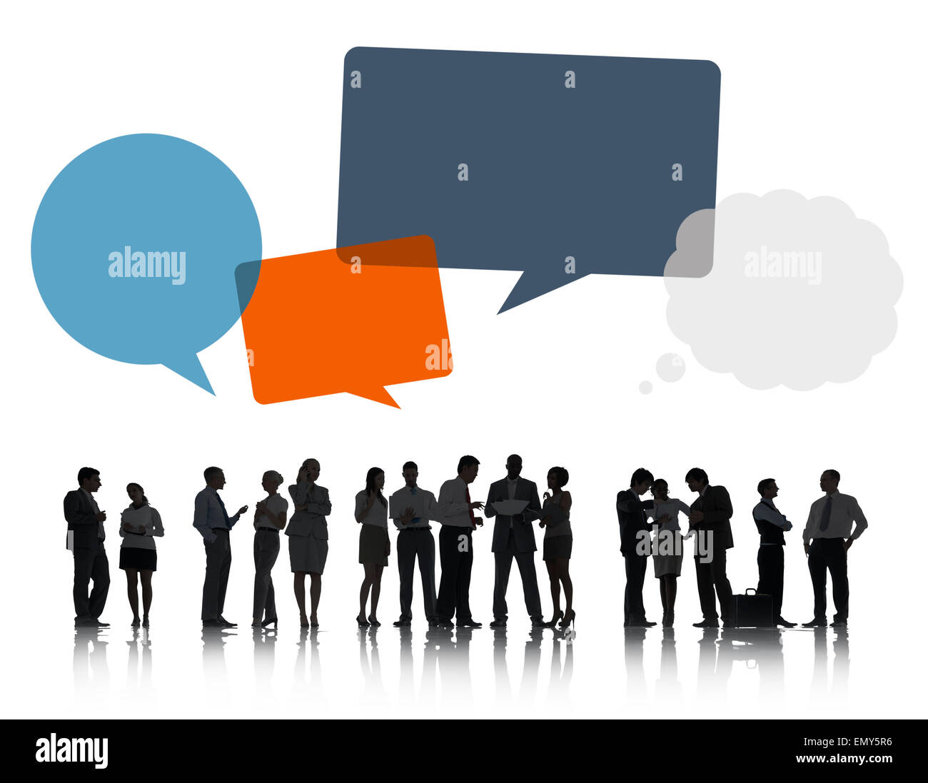 Silhouettes of Business People Discussing with Speech Bubbles Stock ...