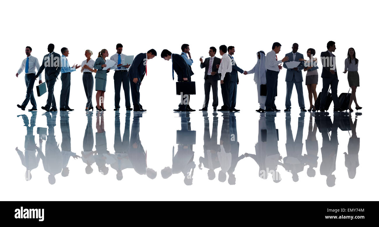 Silhouettes of Diverse Business People Working Stock Photo