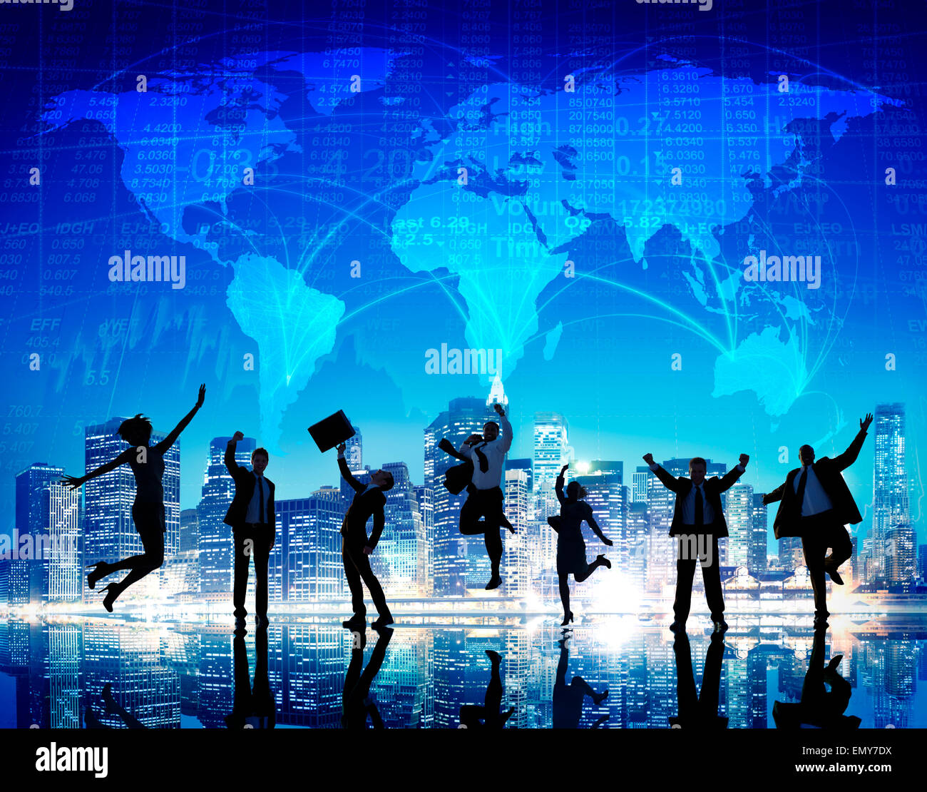 Silhouette People Global Business Cityscape Team Concept Stock Photo