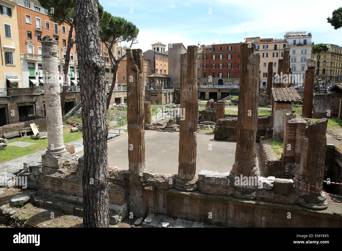 Columns of a former temple in Largo di Torre Argentina in Rome. Stock Photo