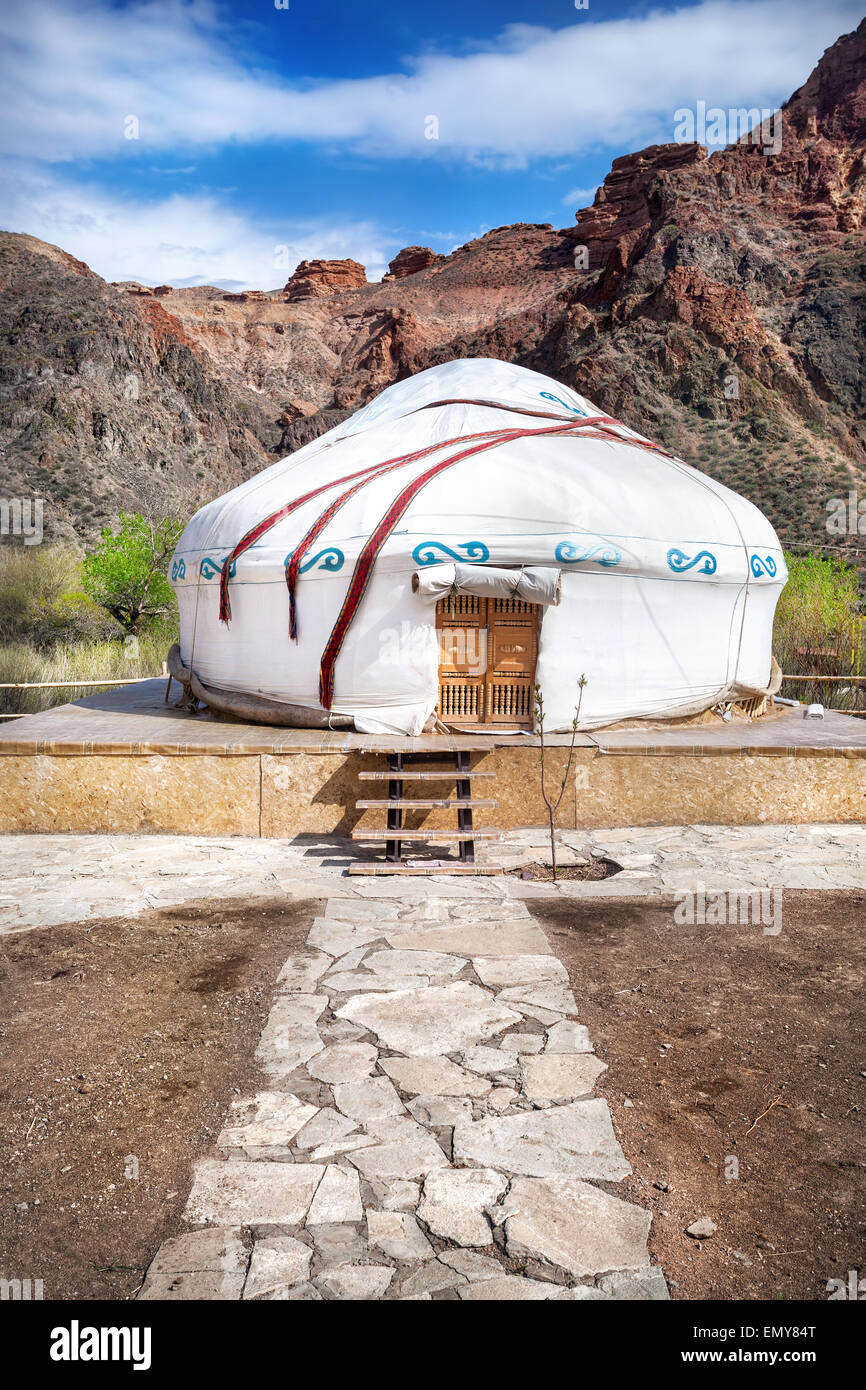 Urta nomadic house in Charyn grand canyon, Kazakhstan Stock Photo