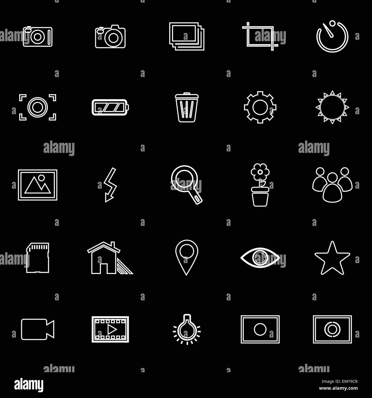 Photography line icons on black background, stock vector Stock Vector ...