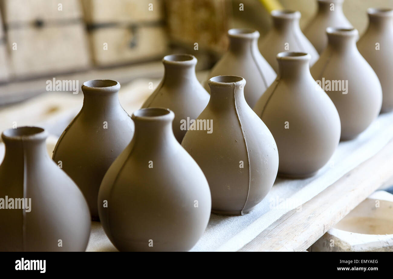 Unglazed pots at Burleigh Middleport pottery factory StokeonTrent